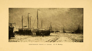 1908 Print Netherlands Scheveningen Beach Winter Ship Sail Boat Mesdag XGI4