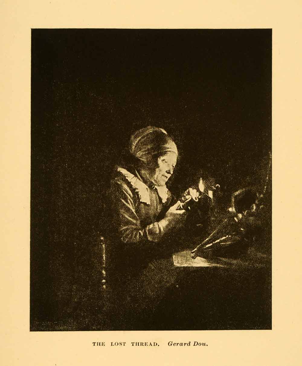 1908 Print Netherlands Lost Thread Gerard Dou Sowing Old Woman Domestic XGI4