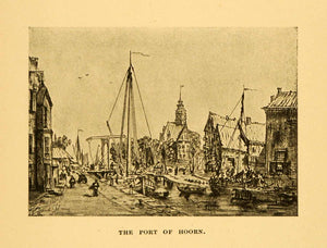 1908 Print Netherlands Holland Port Hoorn Ship Sail Dock River Sea City XGI4