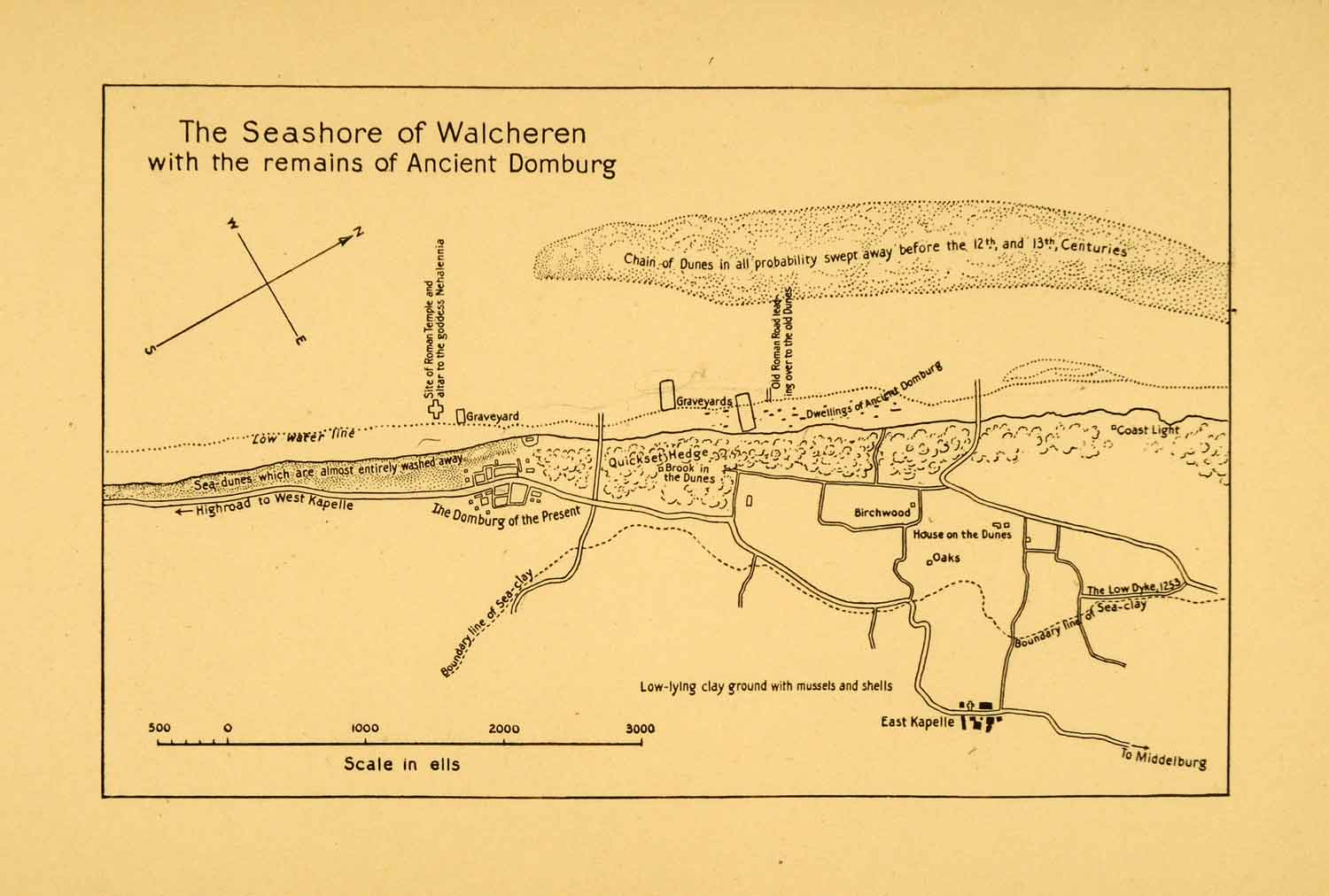 1908 Print Netherlands Holland Map Seashore Walcheren Ancient Domburg XGI4