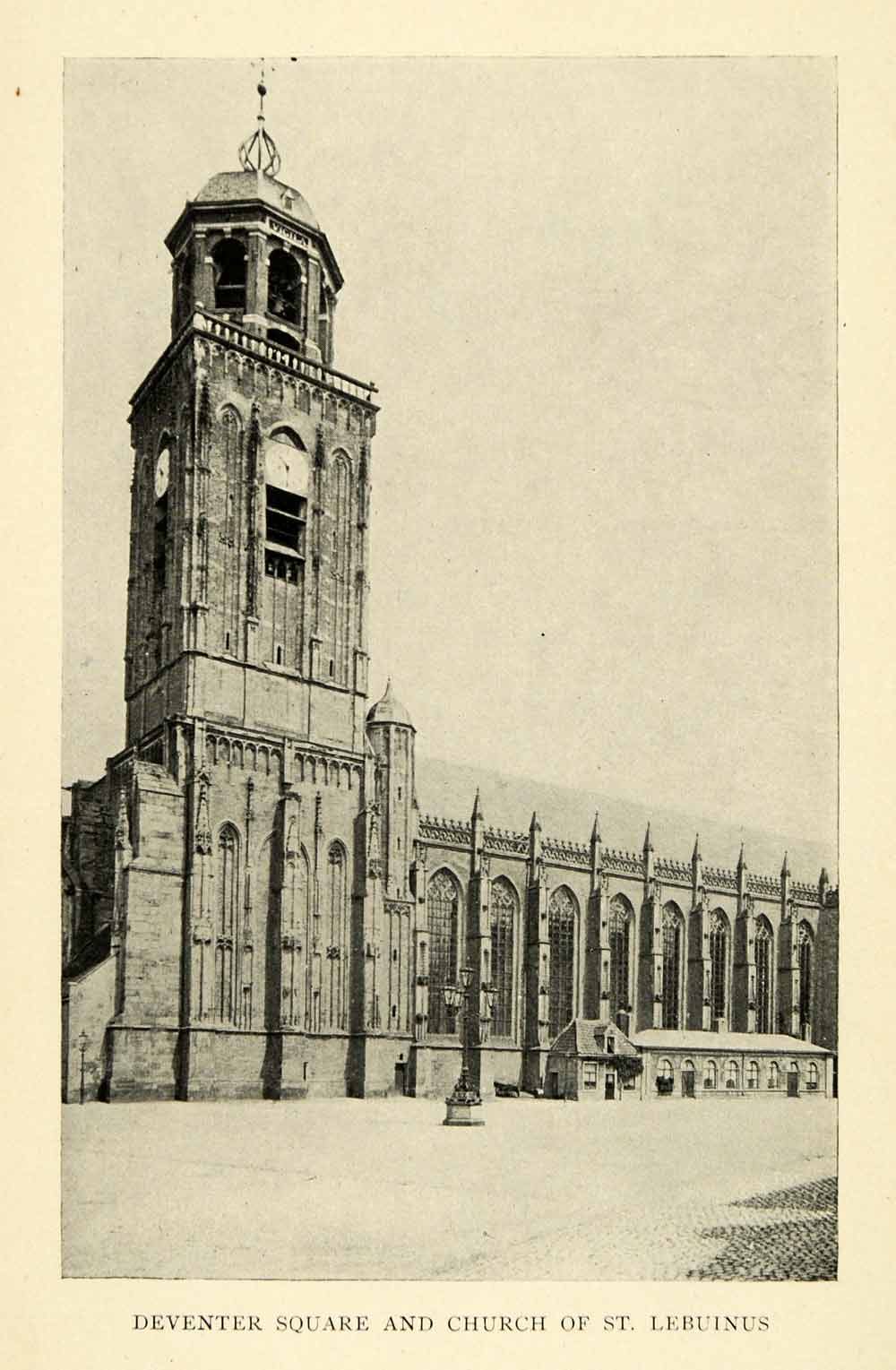 1899 Print Deventer Square Church St Lebuinus Spire Tower Netherlands Clock XGI5