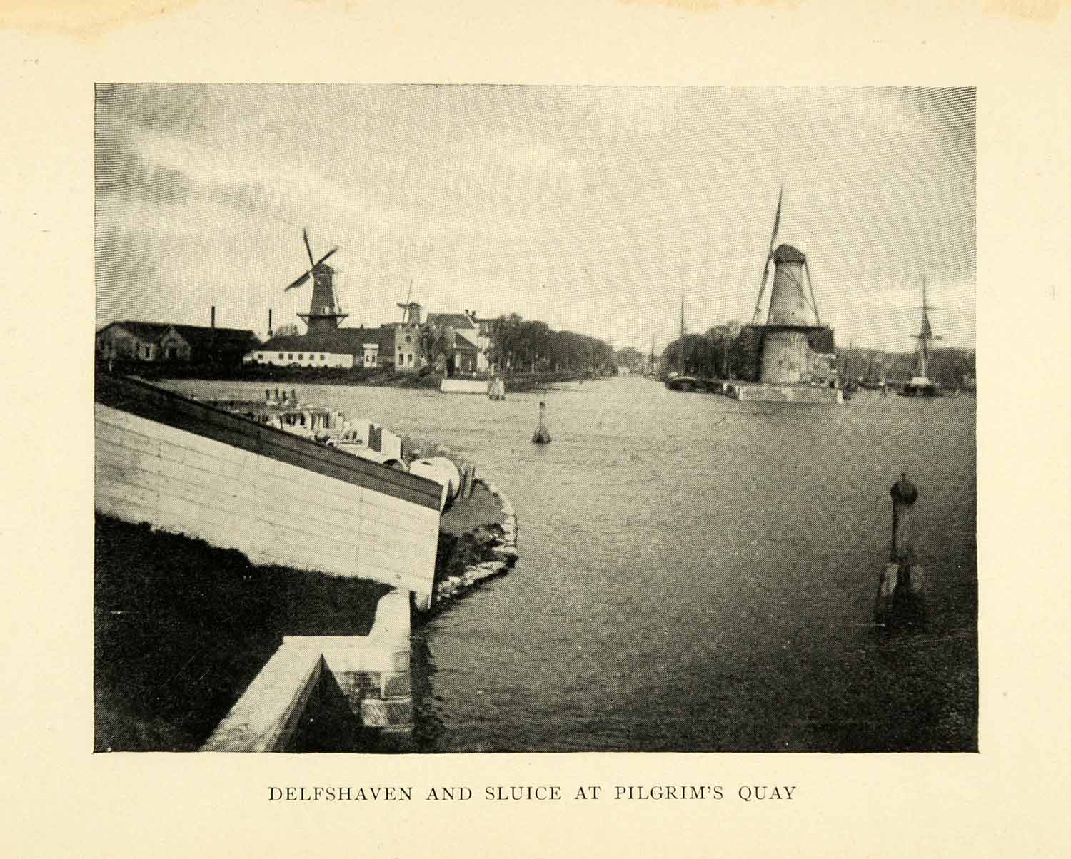 1899 Print Delfhaven Sluice Pilgrims Quay Windmill Netherlands Wharf Bay XGI5