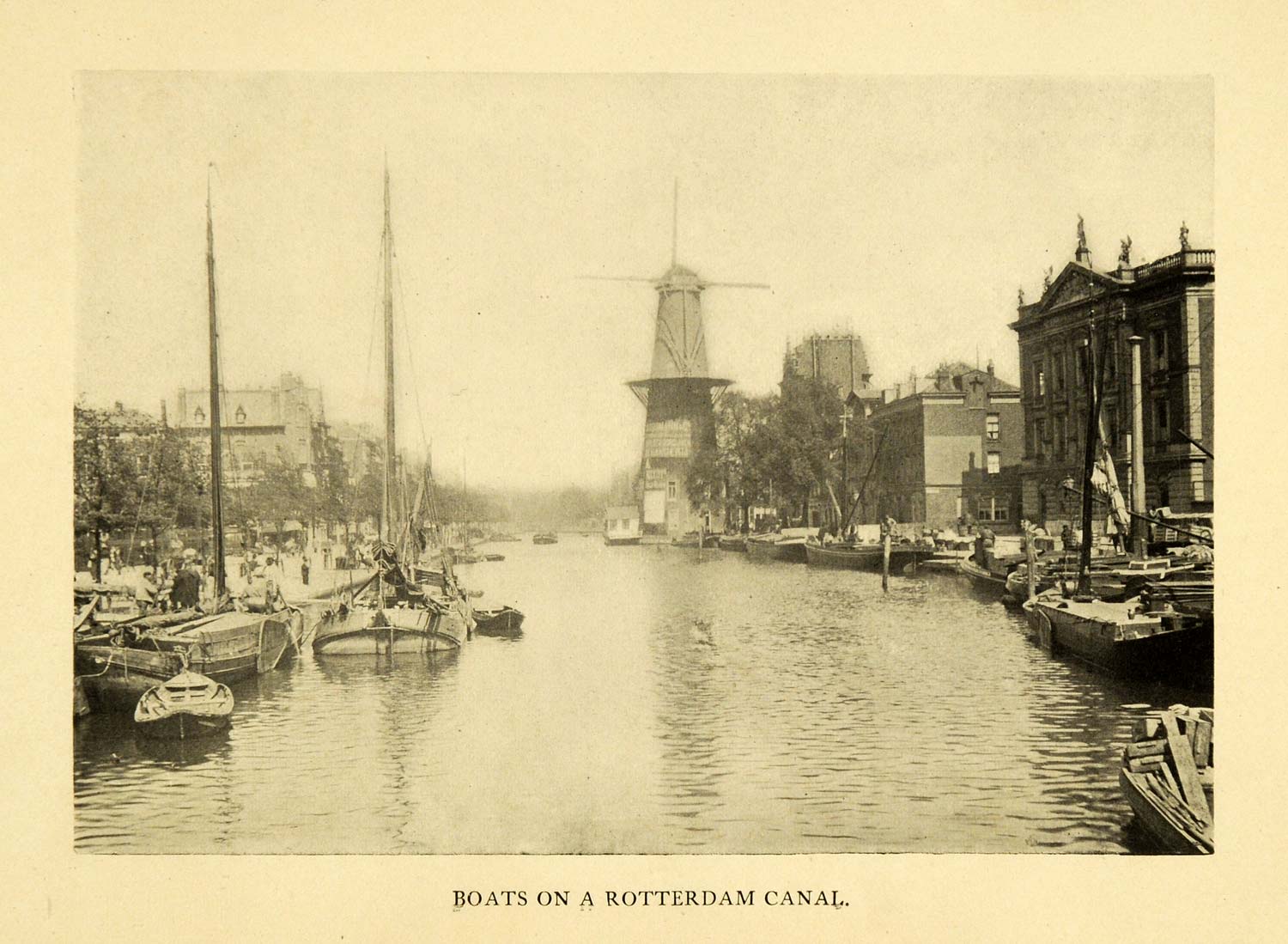 1906 Print Boat Rotterdam Canal Windmill Port Netherlands South Holland XGI9