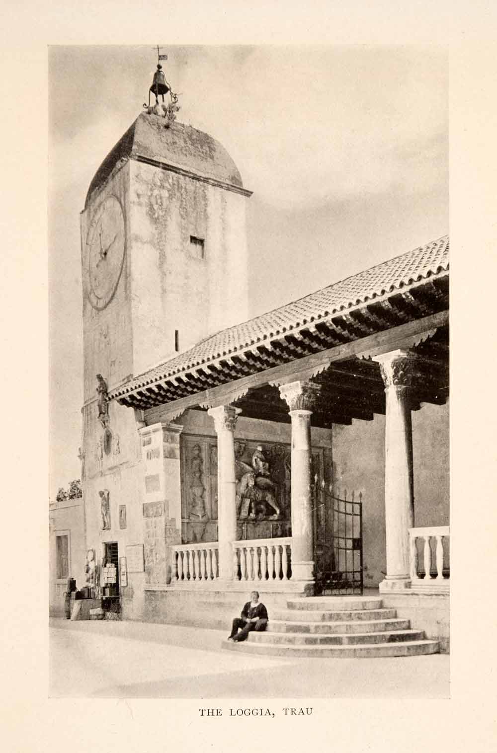 1908 Print Holbach Croatia Trogir Trau Loggia Clock Tower Dalmatia UNESCO XGIA1