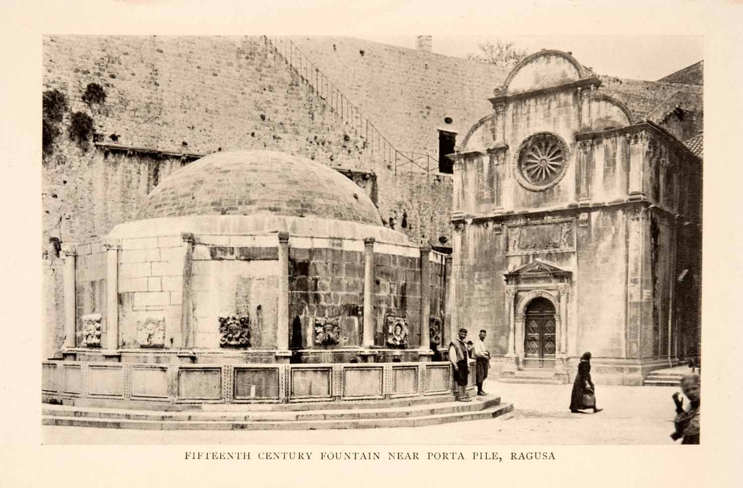 1908 Print Onofrio Fountain Porta Pile Dubrovnik Ragusa Croatia Church XGIA1