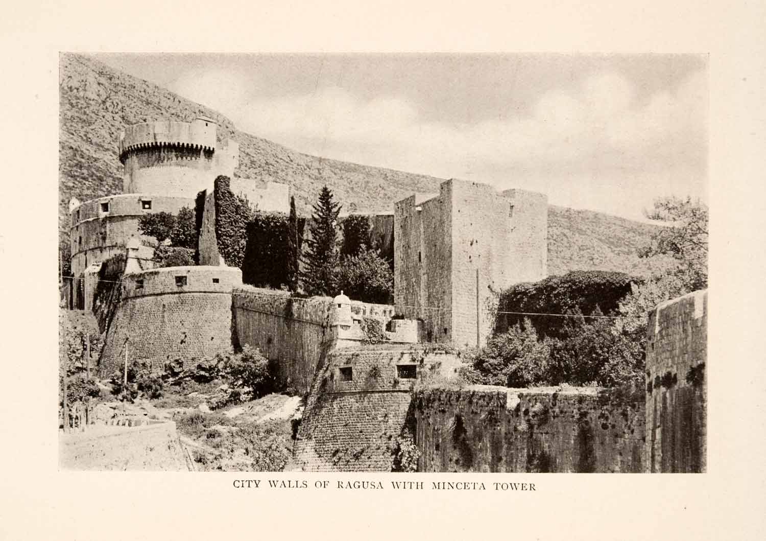1908 Halftone Print Walls Dubrovnik Ragusa Croatia Minceta Tower Castle XGIA1