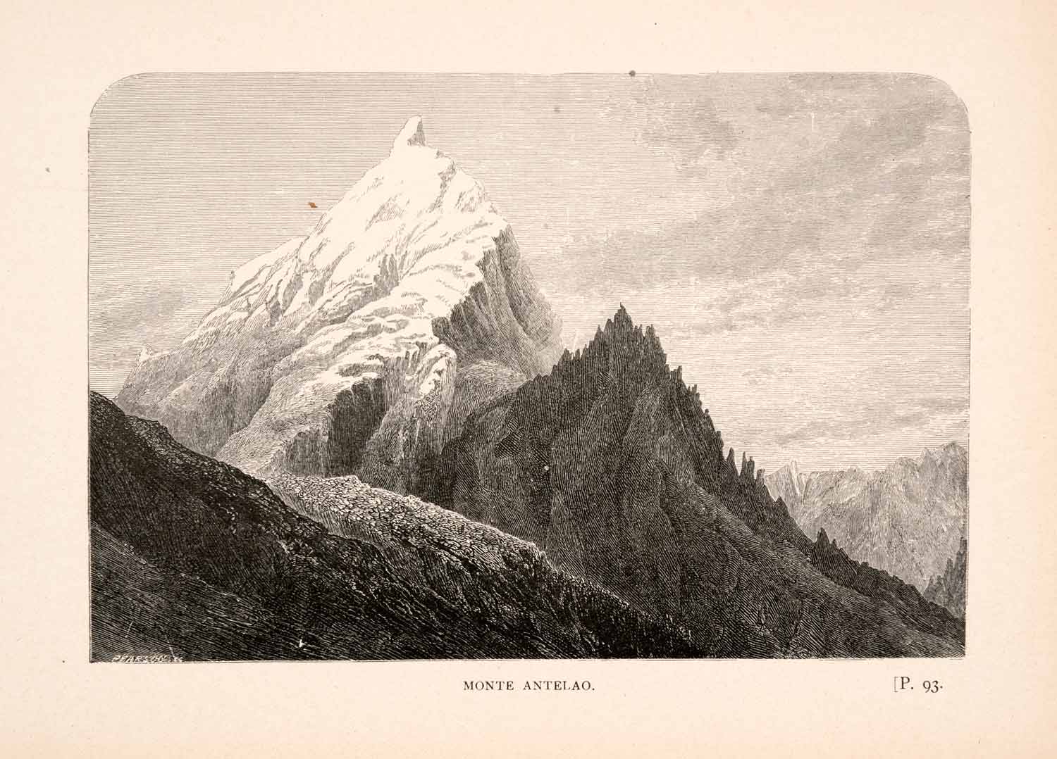 1905 Wood Engraving Monte Antelao Italy Dolomite Mountain Cortina XGIA3