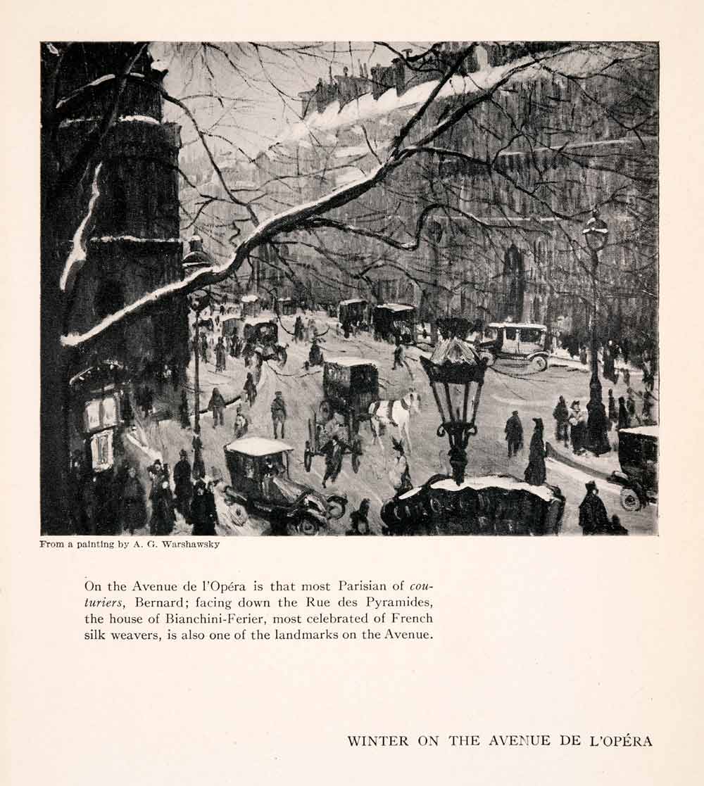 1925 Print Abel George Warshawsky Avenue Opera Automobile Winter Paris XGIA4
