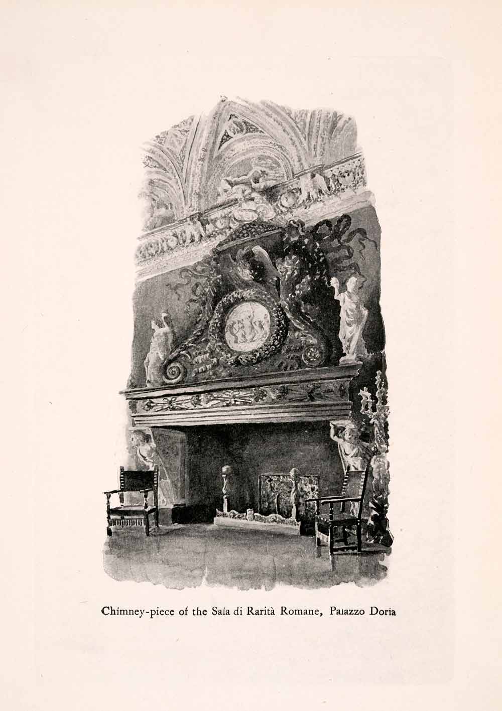 1907 Print Ernest Peixotto Chimney Sala di Rarita Romane Palazzo Doria XGIA5
