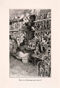 1907 Print Ernest Peixotto Christmas Street Market Dolls Toys Angels Store XGIA5