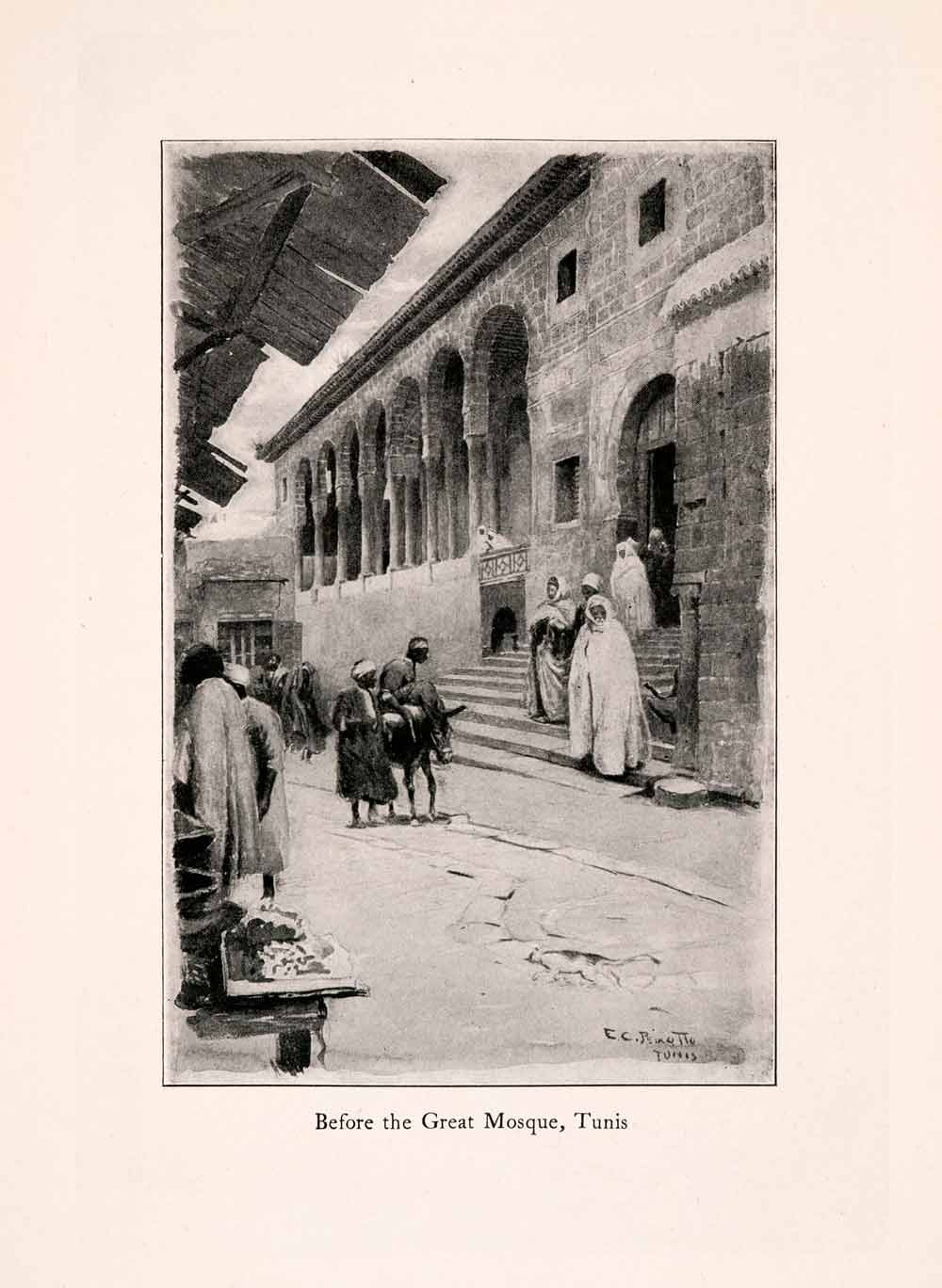 1907 Print Ernest Peixotto Great Mosque Tunisia Arches Islamic XGIA5