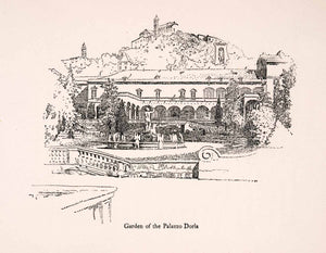 1907 Wood Engraving Garden Palazzo Doria Italian Riviera Genoa Fountain XGIA5