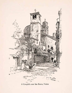 1907 Wood Engraving Ernest Peixotto Campiello San Rocco Venice Italy XGIA5