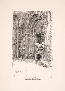 1907 Wood Engraving Ernest Peixotto Cathedral Portal Trau Trogir St XGIA5