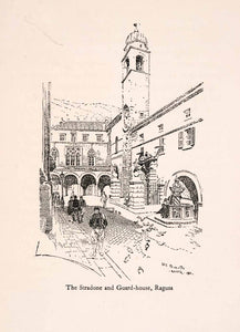 1907 Wood Engraving Ernest Peixotto Stradone Guardhouse Ragusa Dubrovnik XGIA5