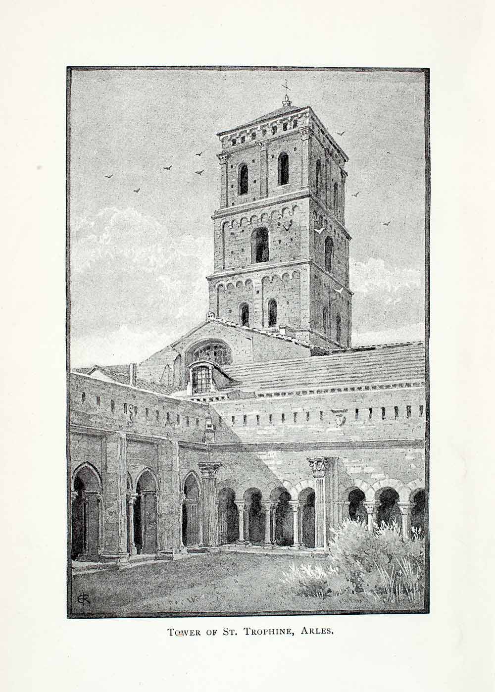 1891 Halftone Print Bell Tower Church Saint Trophine Arles France XGIA7