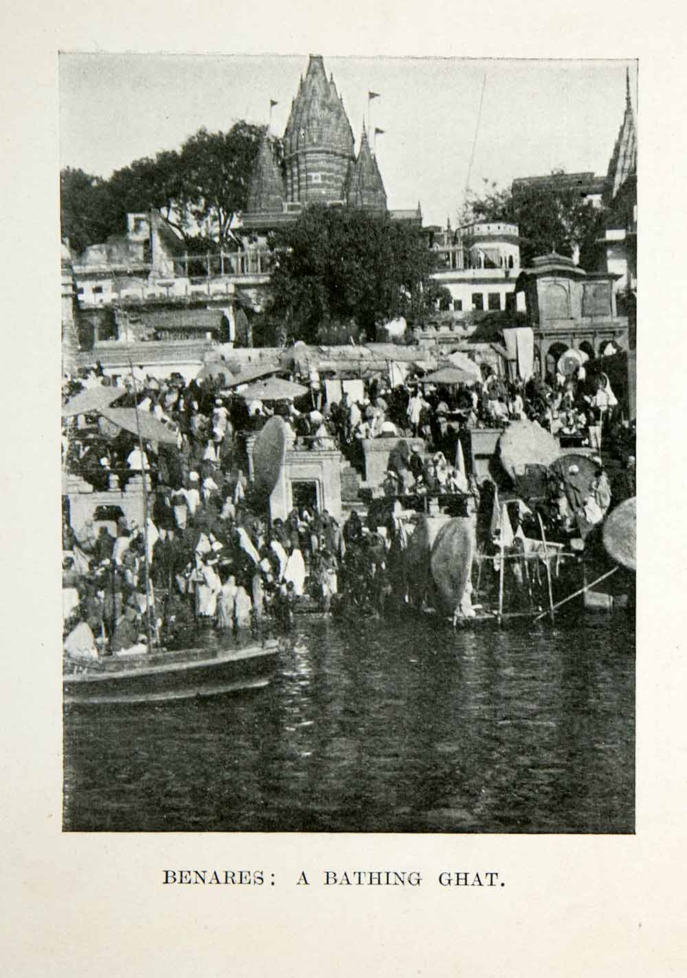 1907 Print Ganges River Benares Varanasi India Asia Ghat Pier Temple XGIB1