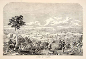 1871 Wood Engraving Valley Yumuri Matanzas Cuba Hillside Landscape XGIB3