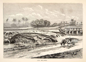 1871 Wood Engraving Los Molinos Matanzas Cuba Road Horse Wagon Field XGIB3