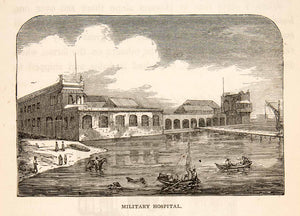 1871 Wood Engraving Military Hospital Havana Cuba Sea Dock Harbor XGIB3