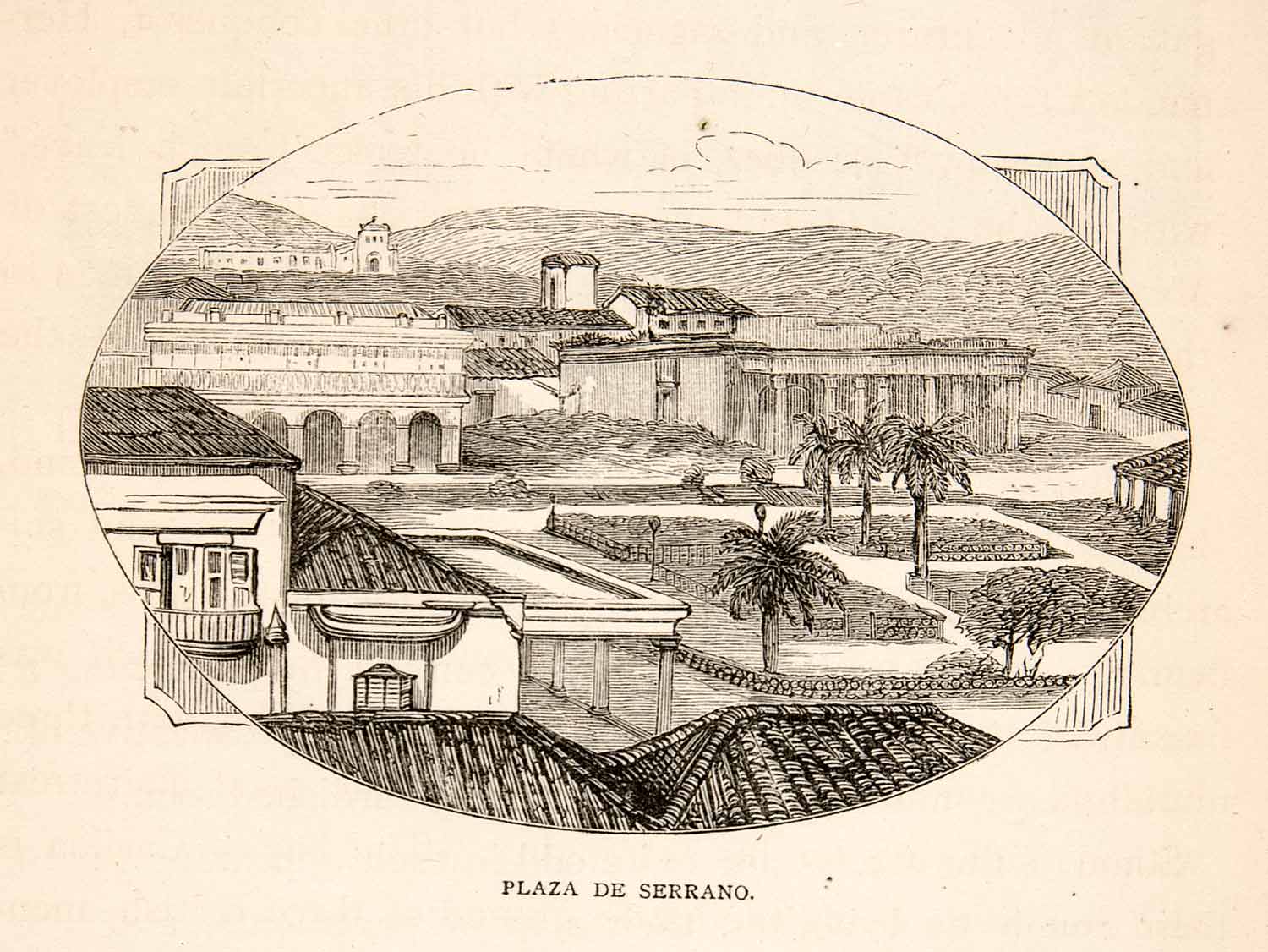 1871 Wood Engraving Plaza Serrano Trinidad Caribbean Military Hospital XGIB3