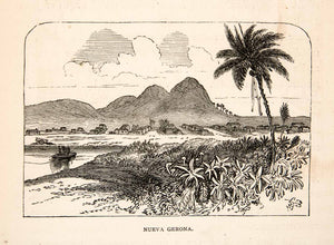 1871 Wood Engraving Cuba Nueva Gerona Island Beach Mountain Sea Shore XGIB3