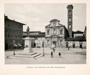 1910 Print Piazza Church Ognissanti Baroque Facade Plaza Tower Street XGIB5