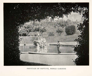 1910 Print Fountain Neptune Boboli Gardens Park Florence Italy Grove XGIB5