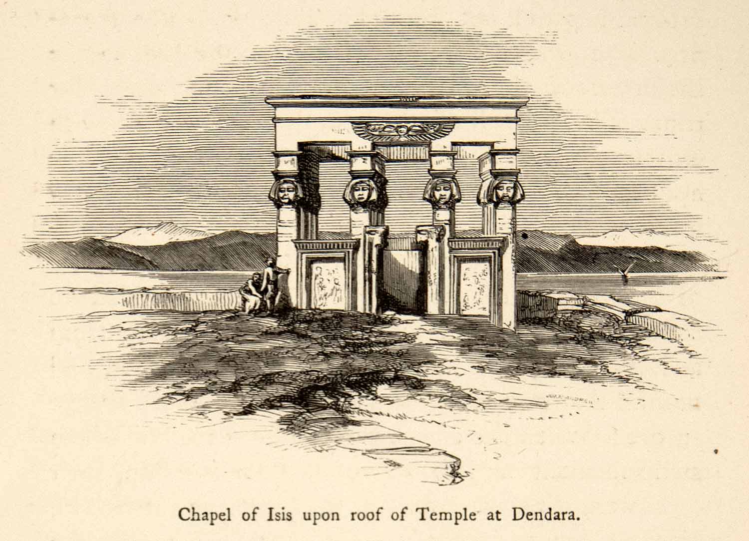 1864 Wood Engraving Dendera Dendara Temple Complex Ancient Egypt Isis XGIB9