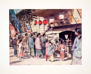 1905 Color Print Mortimer Menpes Art Japanese Play Hanging Lanterns Asia XGIC2