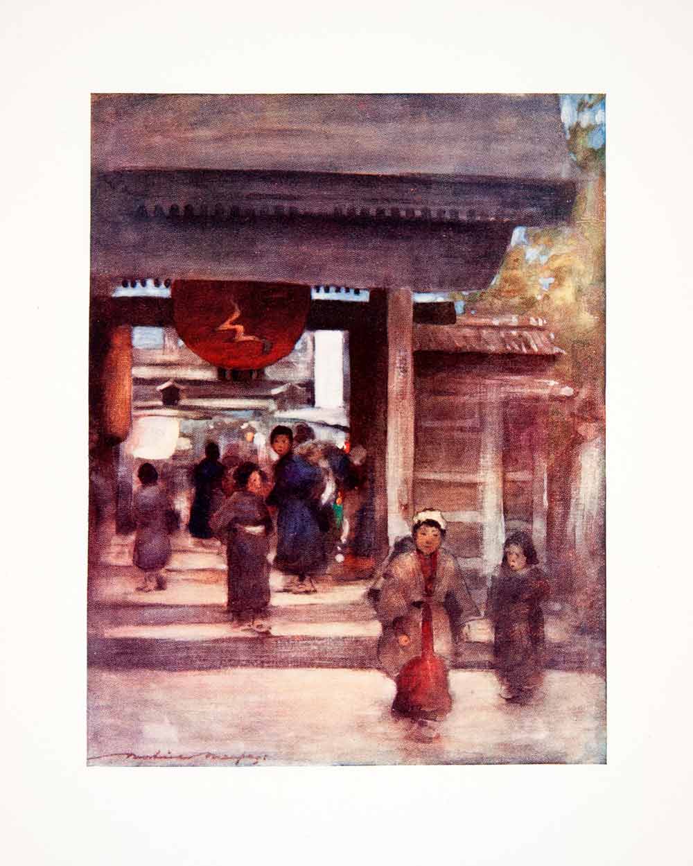 1905 Color Print Mortimer Menpes Oriental Art Japanese Temple Road Kimono XGIC2