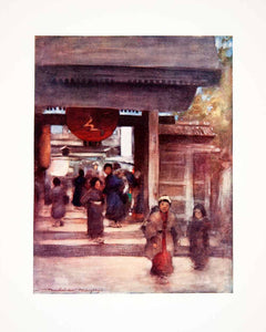 1905 Color Print Mortimer Menpes Oriental Art Japanese Temple Road Kimono XGIC2