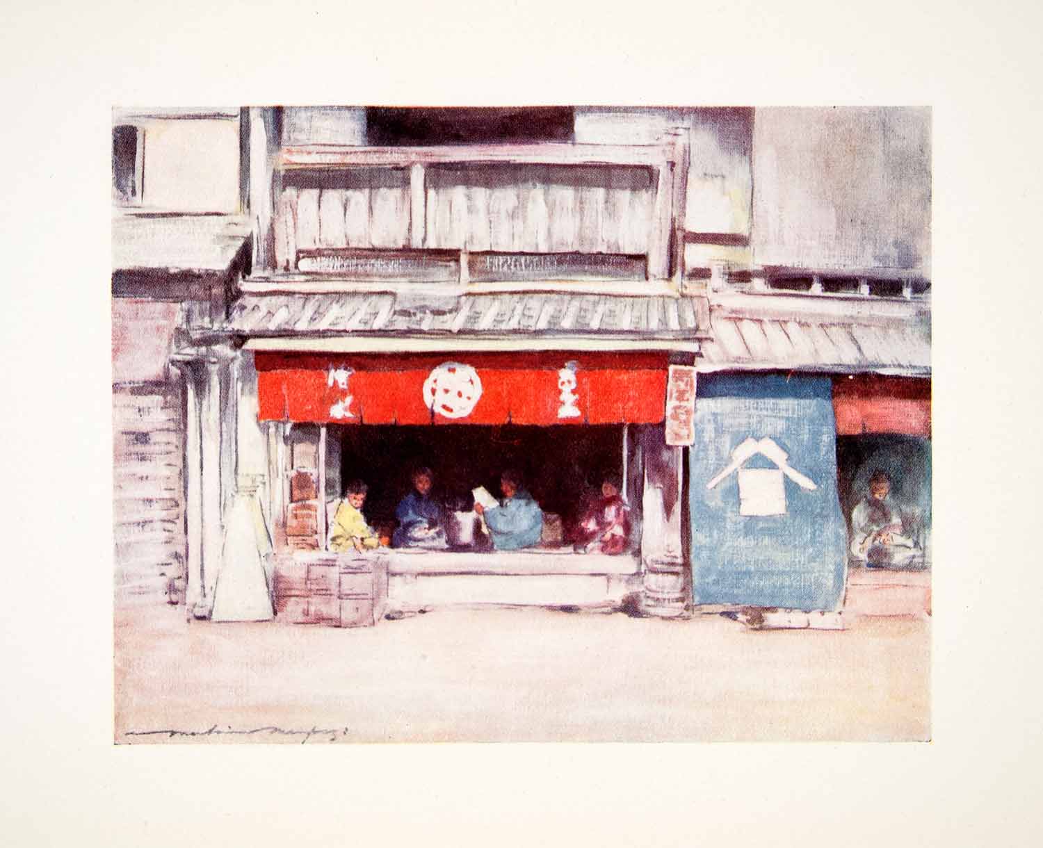 1905 Color Print Japanese Streetscape Cityscape Oriental Mortimer Menpes XGIC2