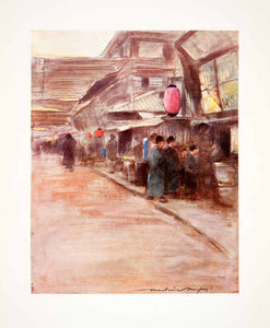 1905 Color Print Mortimer Menpes Oriental Art Apricot Blossom Street Japan XGIC2