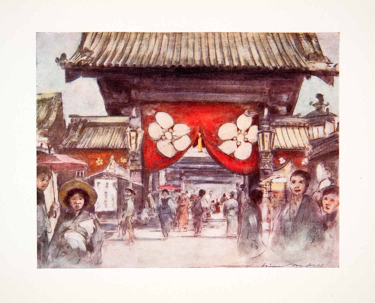 1905 Color Print Mortimer Menpes Oriental Art Pagoda Temple Japan XGIC2