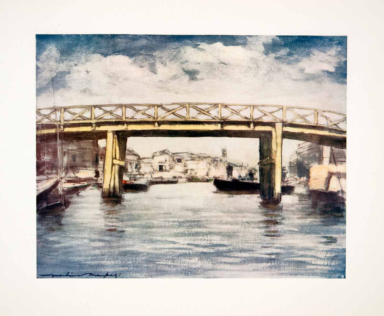 1905 Color Print Mortimer Menpes Oriental Art Lemon Bridge Japan Cityscape XGIC2