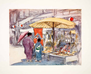 1905 Color Print Mortimer Menpes Oriental Art Japanese Marketplace Vendors XGIC2