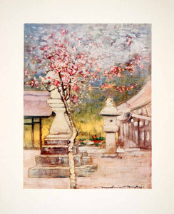1905 Color Print Mortimer Menpes Oriental Art Peach Blossom Tree Japan XGIC2