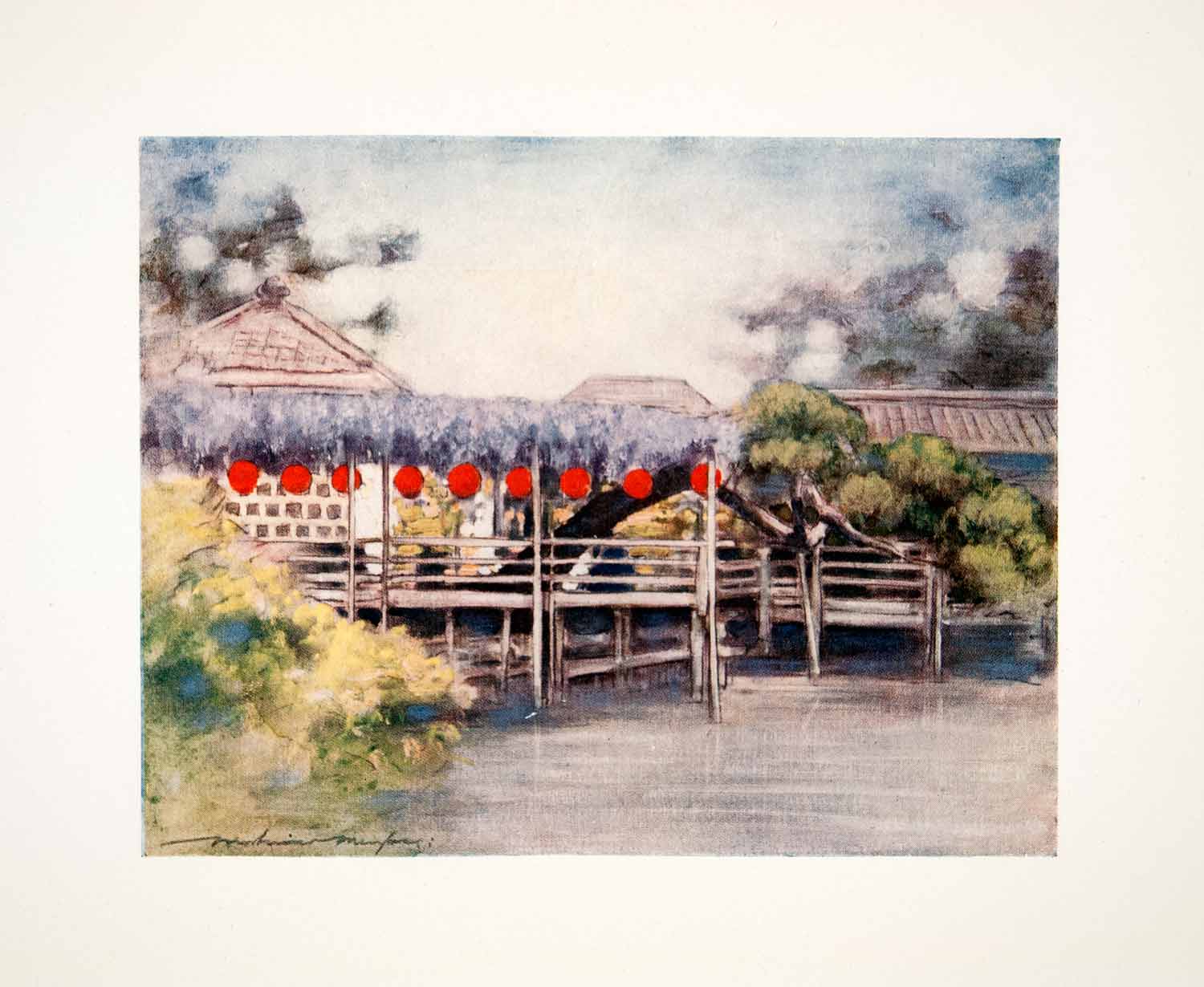1905 Color Print Mortimer Menpes Oriental Art Japanese Garden Hanging XGIC2