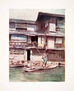 1905 Color Print Mortimer Menpes Oriental Art Japanese Canal Boat Marine XGIC2