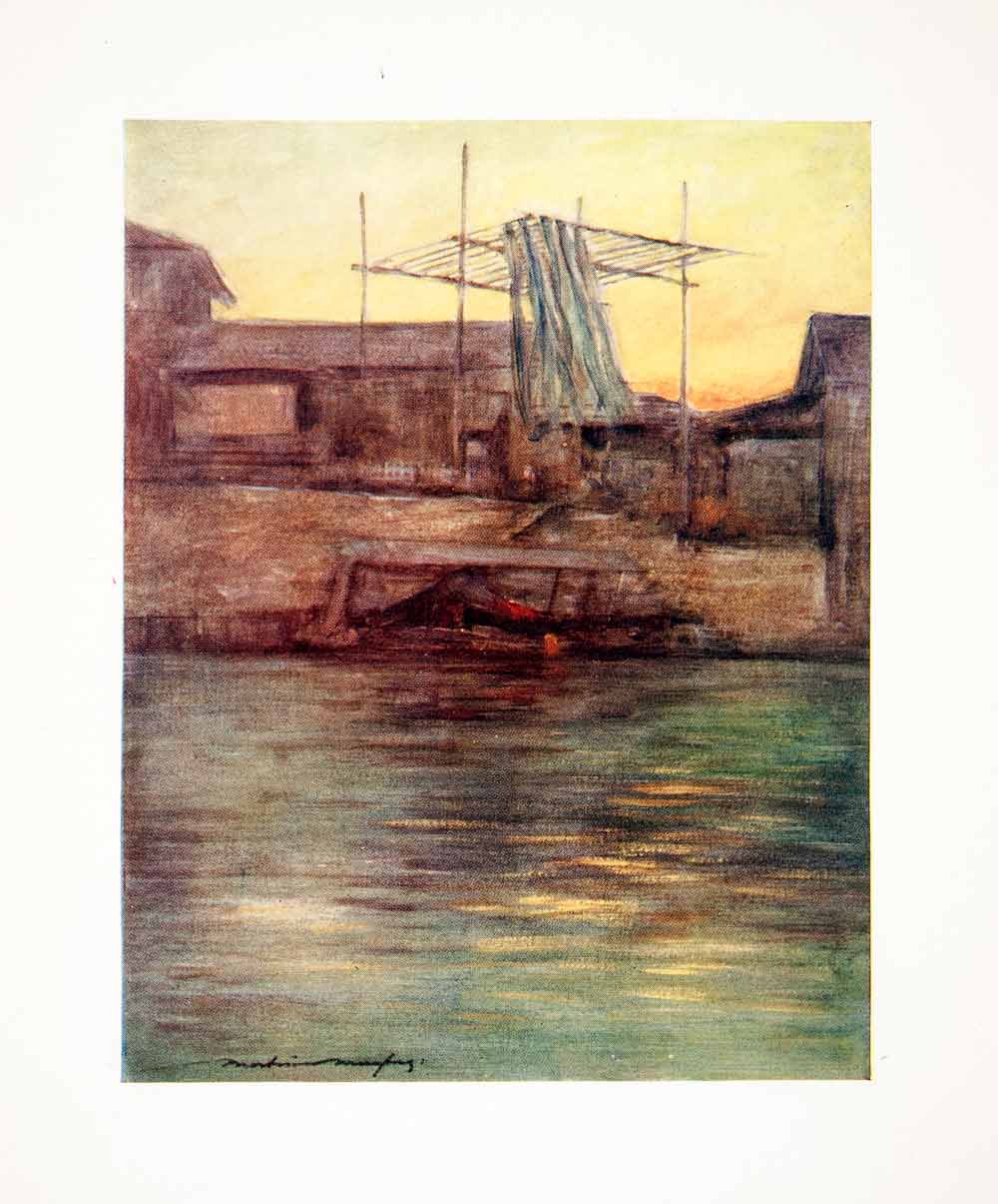 1905 Color Print Mortimer Menpes Osaka Oriental Art Japan Canal Japanese XGIC2