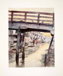 1905 Color Print Mortimer Menpes Oriental Art Osaka Canal Japan Cityscape XGIC2