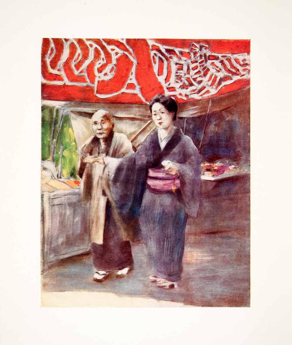 1905 Color Print Mortimer Menpes Oriental Art Japanese Kimono Elderly XGIC2