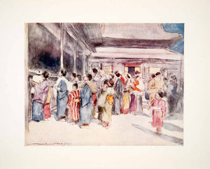 1905 Color Print Mortimer Menpes Oriental Art Japanese Street Scene Pagoda XGIC2