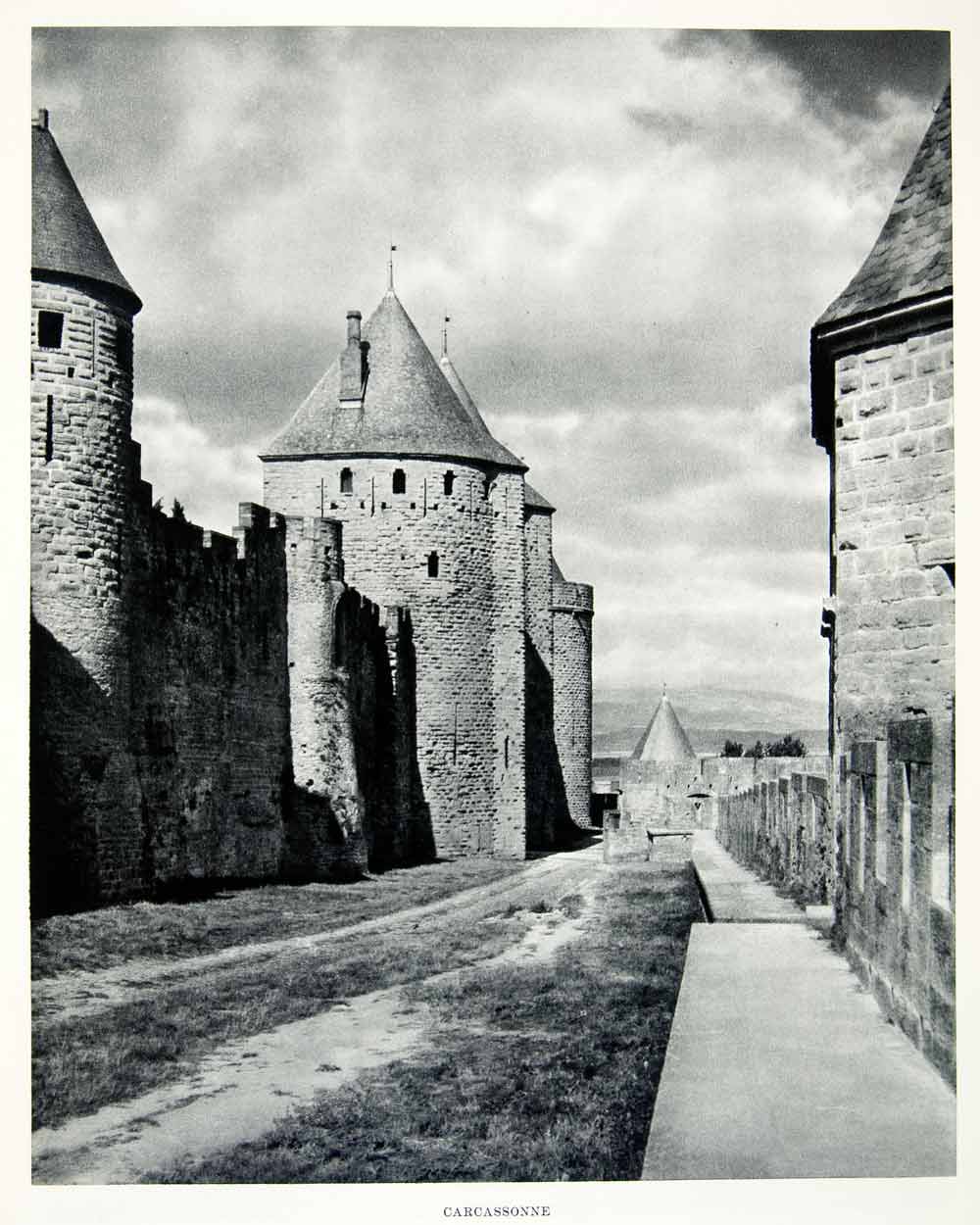1952 Rotogravure France Town Carcassonne Fortification UNESCO Architecture XGIC3