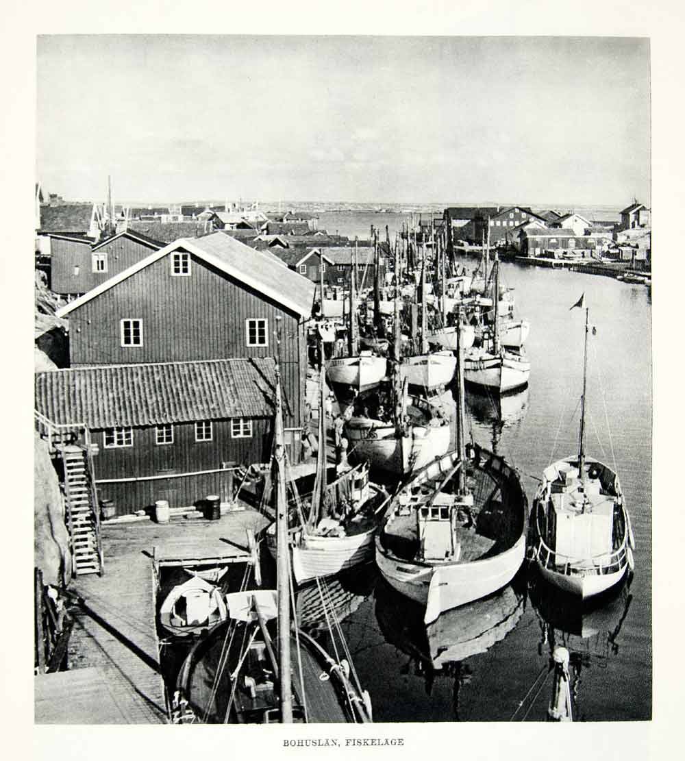 1952 Rotogravure Bohuslan Sweden Fiskelage Fishing Village Boat Wharf Sail XGIC3