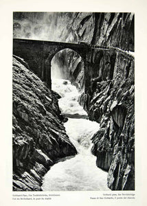 1952 Rotogravure Gothard Pass Devilsbridge Mountain Switzerland River XGIC3