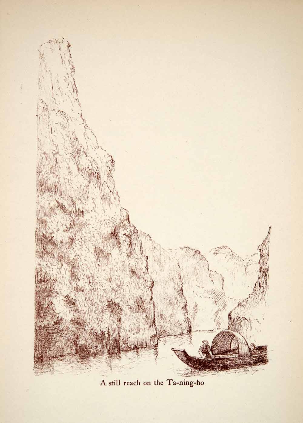 1949 Photolithograph Water Mountain Landscape Boat China Chinese Taningho XGIC4