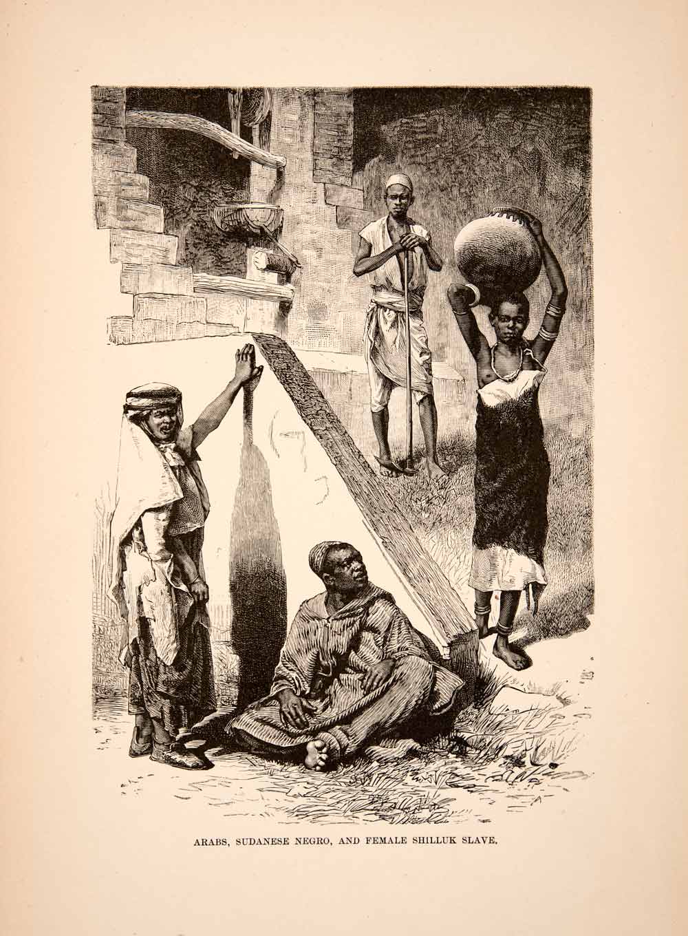 1893 Wood Engraving (Photoxylograph) Arabs Sudanese Shilluk Indigenous XGIC8