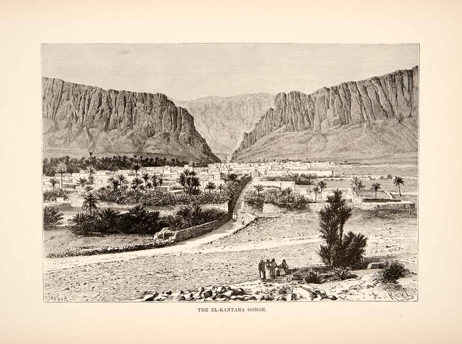 1893 Wood Engraving (Photoxylograph) El-Kantara Gorge Algeria Cityscape XGIC8